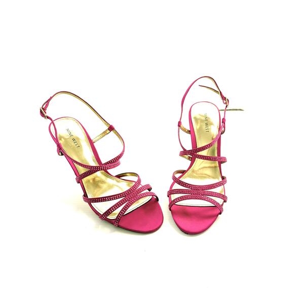 Nine West Shoes - Nine West Hot Pink Rhinestone Satin Strappy Heels Evening Sandals Stiletto 7.5M